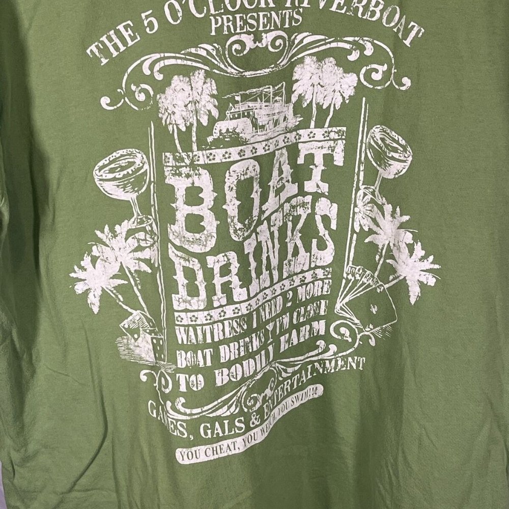 Margaritaville 5 O'Clock Riverboat Drinks Mens T Shirt XL Distressed Green